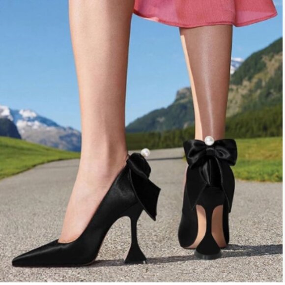 YDN Black Pointy Toe Slip on Pumps Special High Heels Party Prom Dress Shoe - Picture 1 of 8